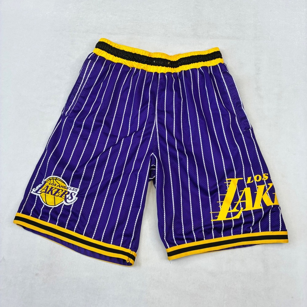 NBA Basketball Shorts Mens L Purple Los Angeles Lakers Pinstripe Mesh Athletic